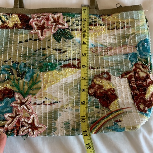 Vintage Christy sequin beaded beach motif tote handbag purse with gold lining - Picture 3 of 10